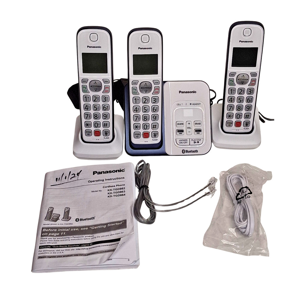 Panasonic KX-TGD863 Cordless Phone System 3 Handset Set Navy Blue Complete